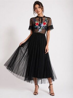 Black Floral Embroidered women’s  Dress